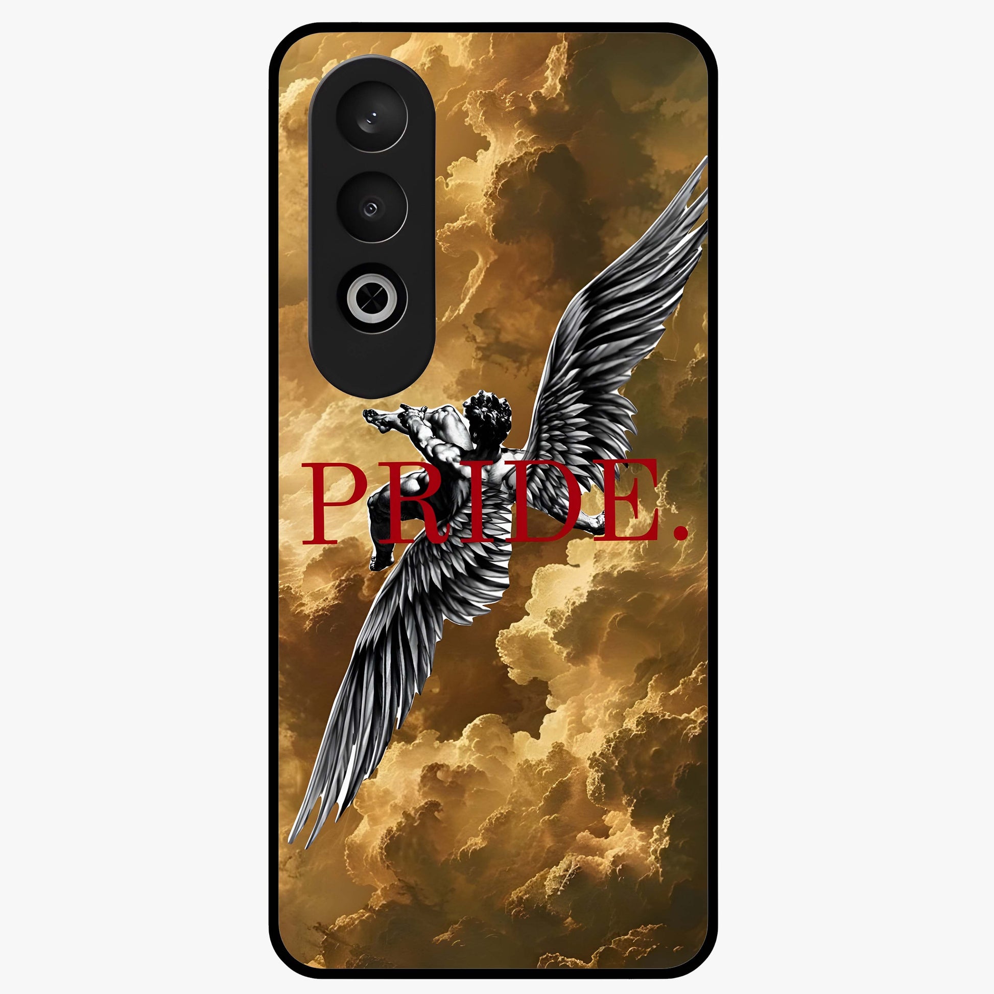 Celestial Fallen Pride Glass Case for 1+Nord CE 4 bold front view featuring dramatic cosmic artwork with dark celestial tones