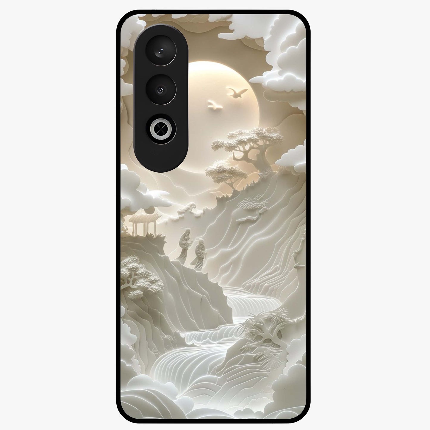Celestial Origami Glass Case for 1+Nord CE 4 artistic front view featuring folded origami inspired cosmic artwork