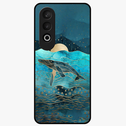 Celestial Whale Voyage Glass Case for 1+Nord CE 4 dreamy front view featuring whale artwork against cosmic sky backdrop