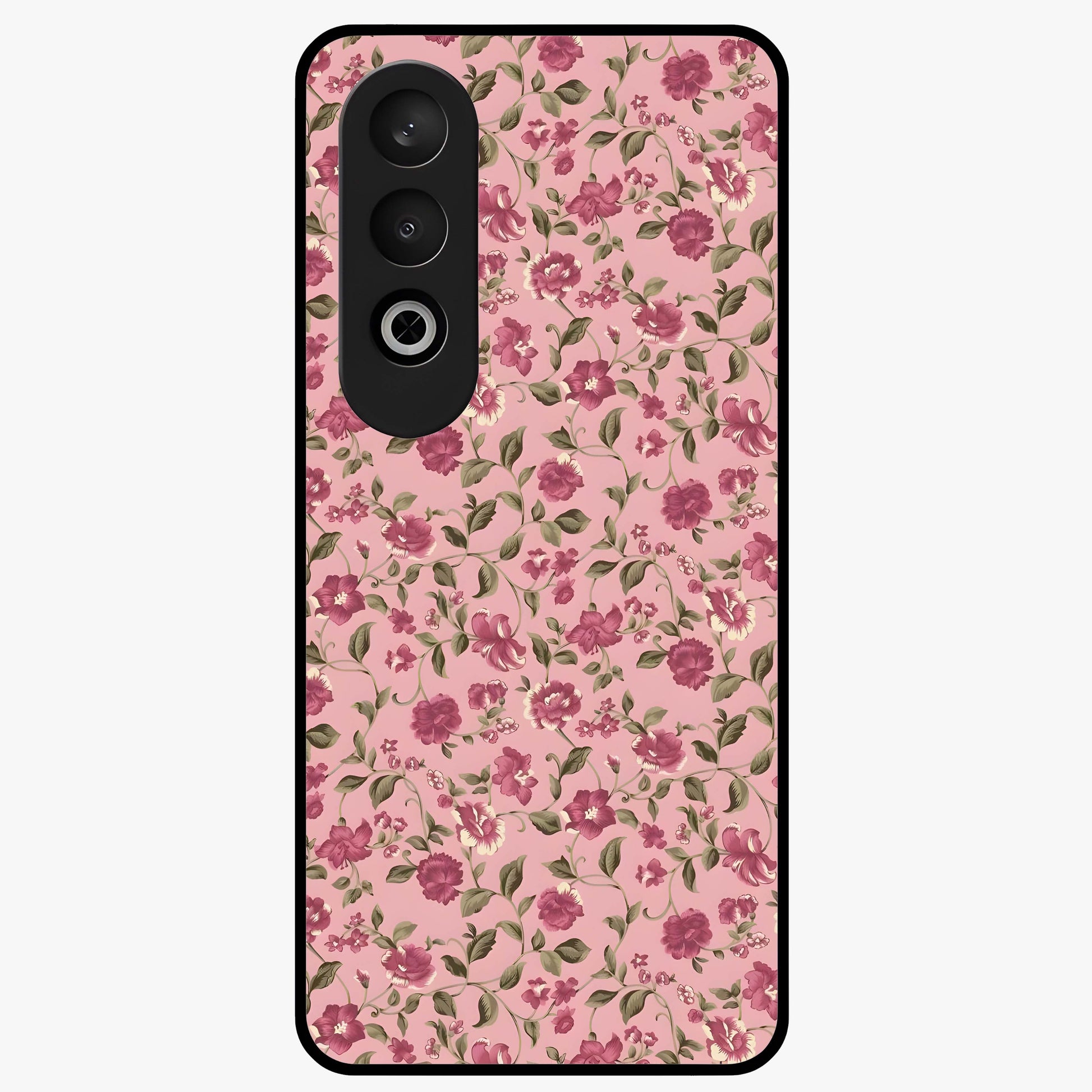 Charming Pink Floral Glass Case for 1+Nord CE 4 soft front view featuring delicate pink floral artwork