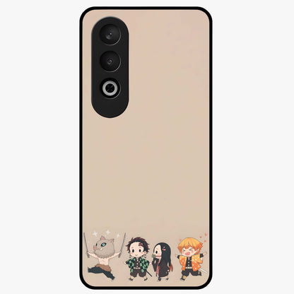 Chibi Demon Squad Glass Case for 1+Nord Ce 4 playful front view featuring chibi style character artwork