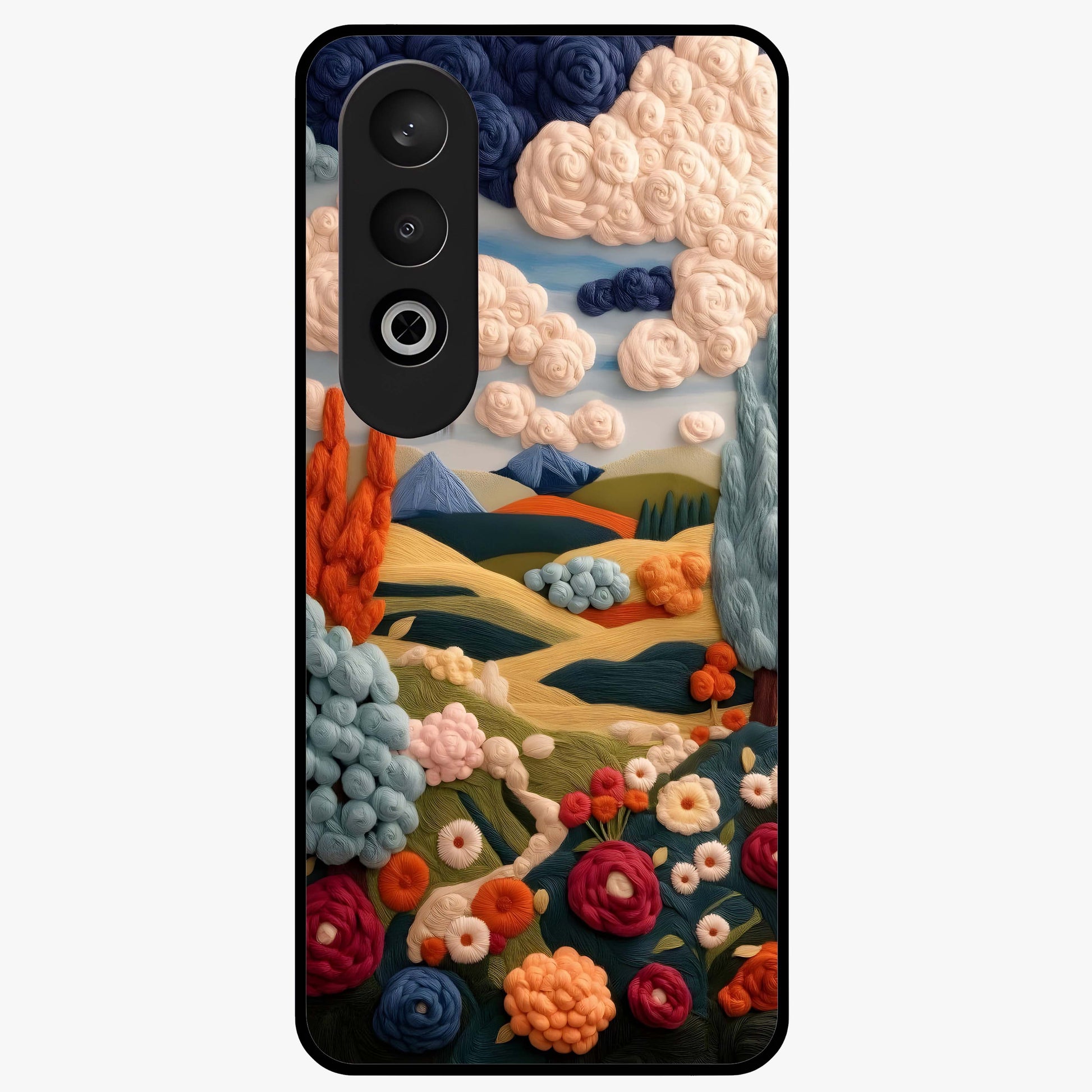 Cloud Cotton Meadows Printed Glass Case for 1+Nord CE 4 soft front view featuring dreamy meadow artwork with cloud inspired tones