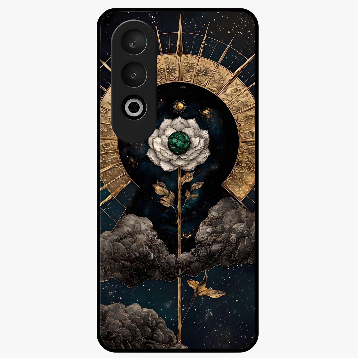 Cosmic Bloom Rose Glass Case for 1+Nord Ce 4 elegant front view featuring rose artwork blended with cosmic background