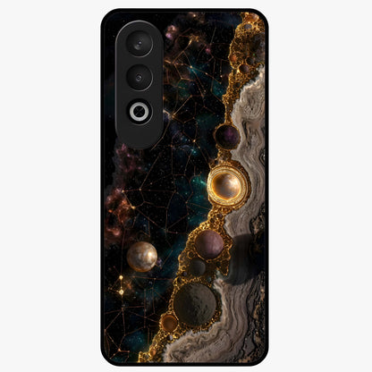 Cosmic Gold Path Glass Case for 1+Nord Ce 4 luxurious front view featuring golden pathway artwork against cosmic backdrop