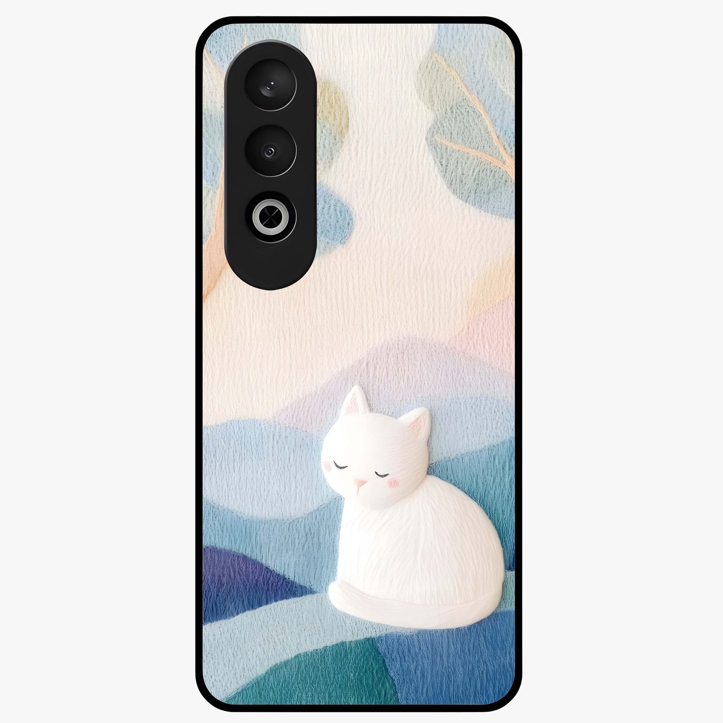 Cotton Dream Cat Glass Case for 1+Nord CE 4 soft front view featuring dreamy cat artwork in pastel tones