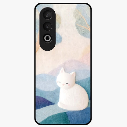 Cotton Dream Cat Glass Case for 1+Nord CE 4 soft front view featuring dreamy cat artwork in pastel tones