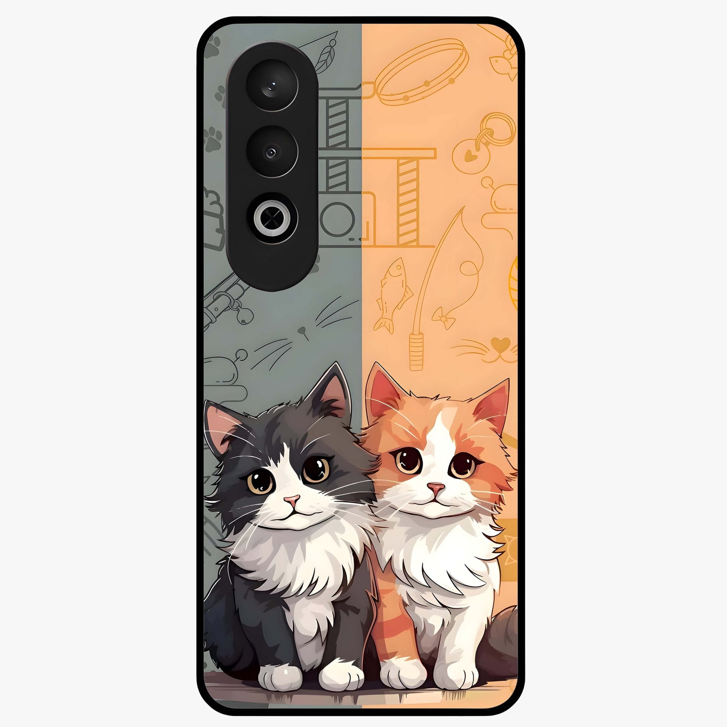 Cozy Cat Duo Glass Case for 1+Nord CE 4 adorable front view featuring two cats in warm aesthetic artwork