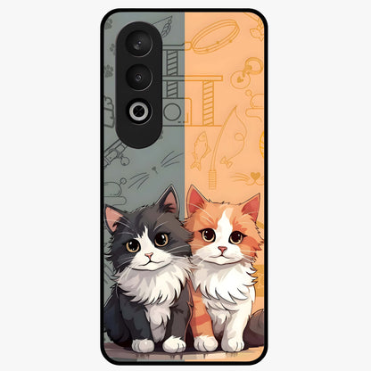 Cozy Cat Duo Glass Case for 1+Nord CE 4 adorable front view featuring two cats in warm aesthetic artwork