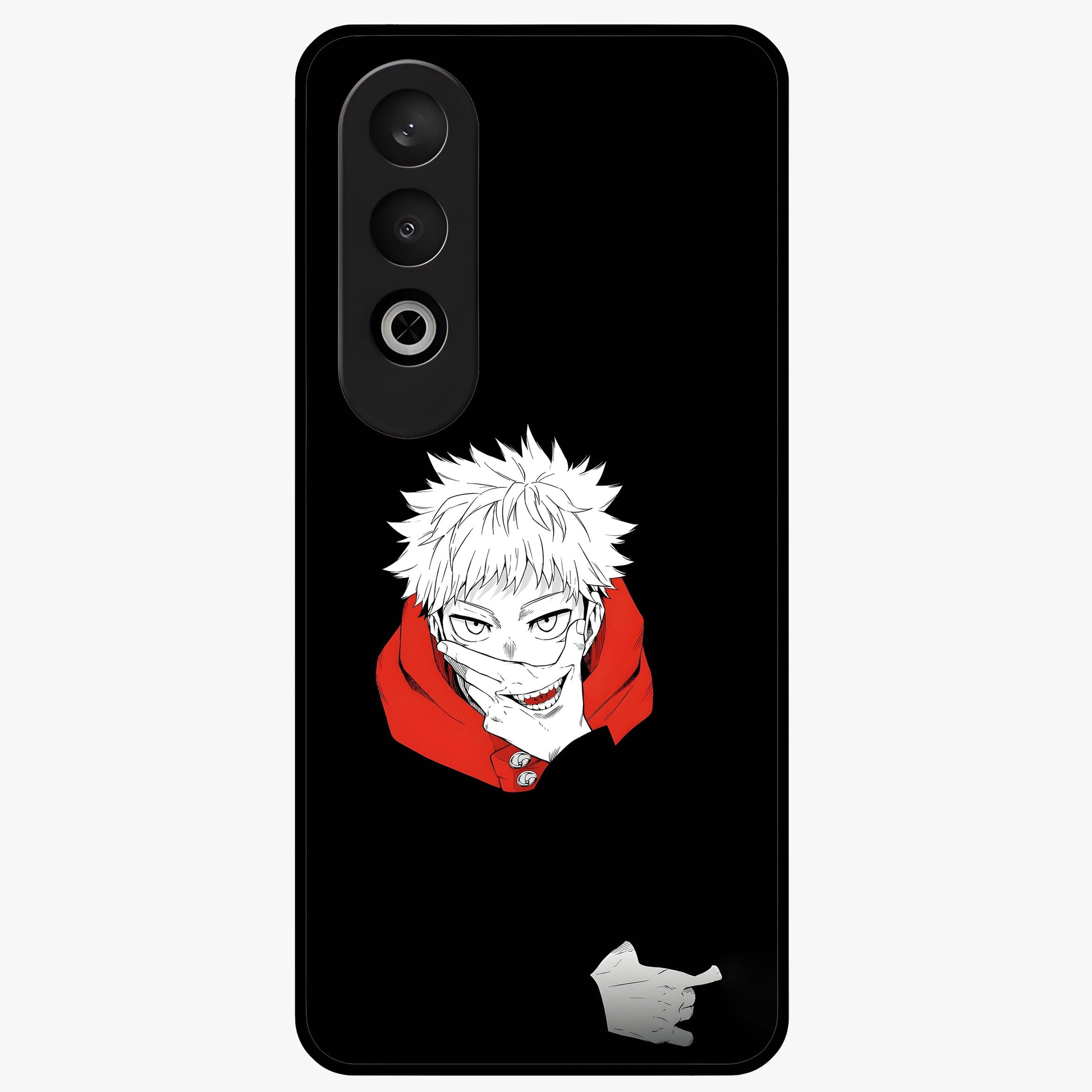 Crimson Chaos Smile Glass Case for 1+Nord CE 4 bold front view featuring edgy smile artwork in deep crimson tones