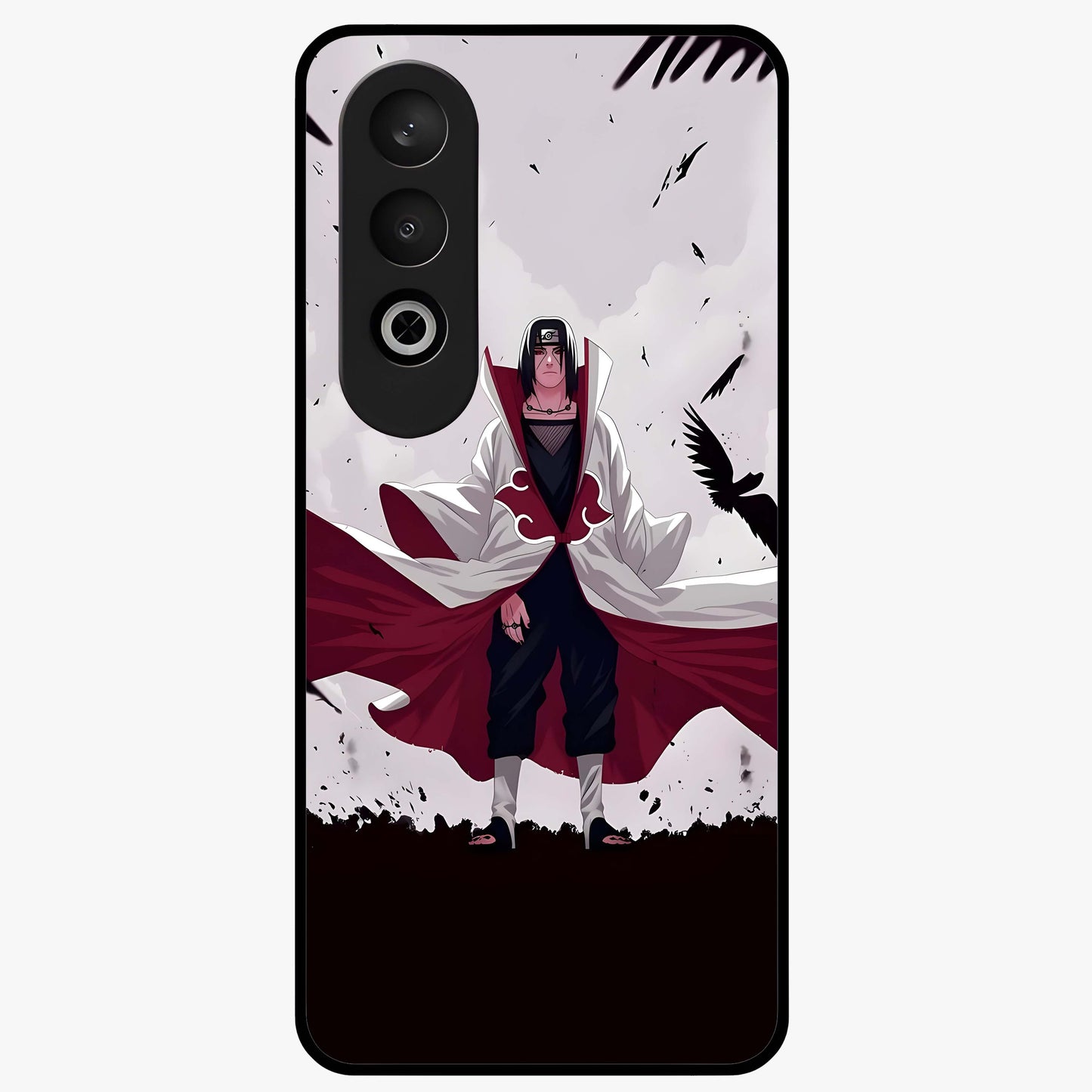 Crimson Crow Ascension Glass Case for 1+Nord CE 4 powerful front view featuring crow artwork with dark crimson background