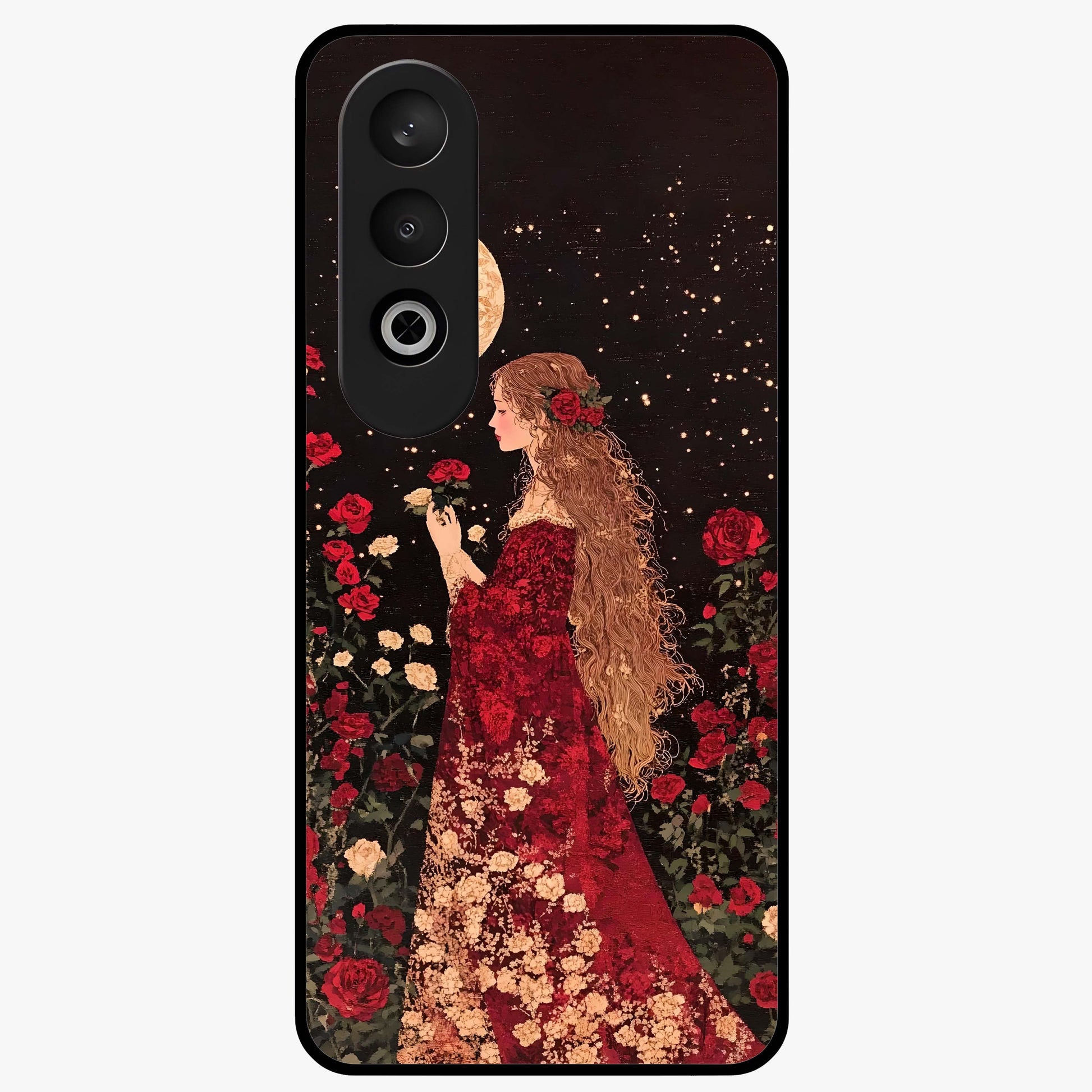 Crimson Dreams Glass Case for 1+Nord Ce 4 elegant front view featuring rich red artistic artwork
