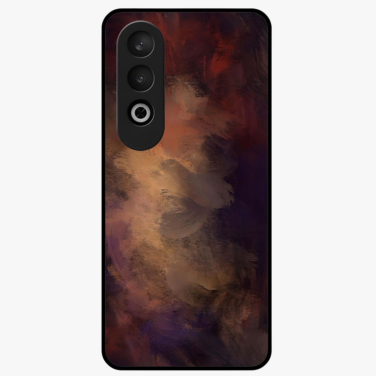 Crimson Dusk Whirl Glass Case for 1+Nord CE 4 dramatic front view featuring swirling dusk inspired crimson artwork