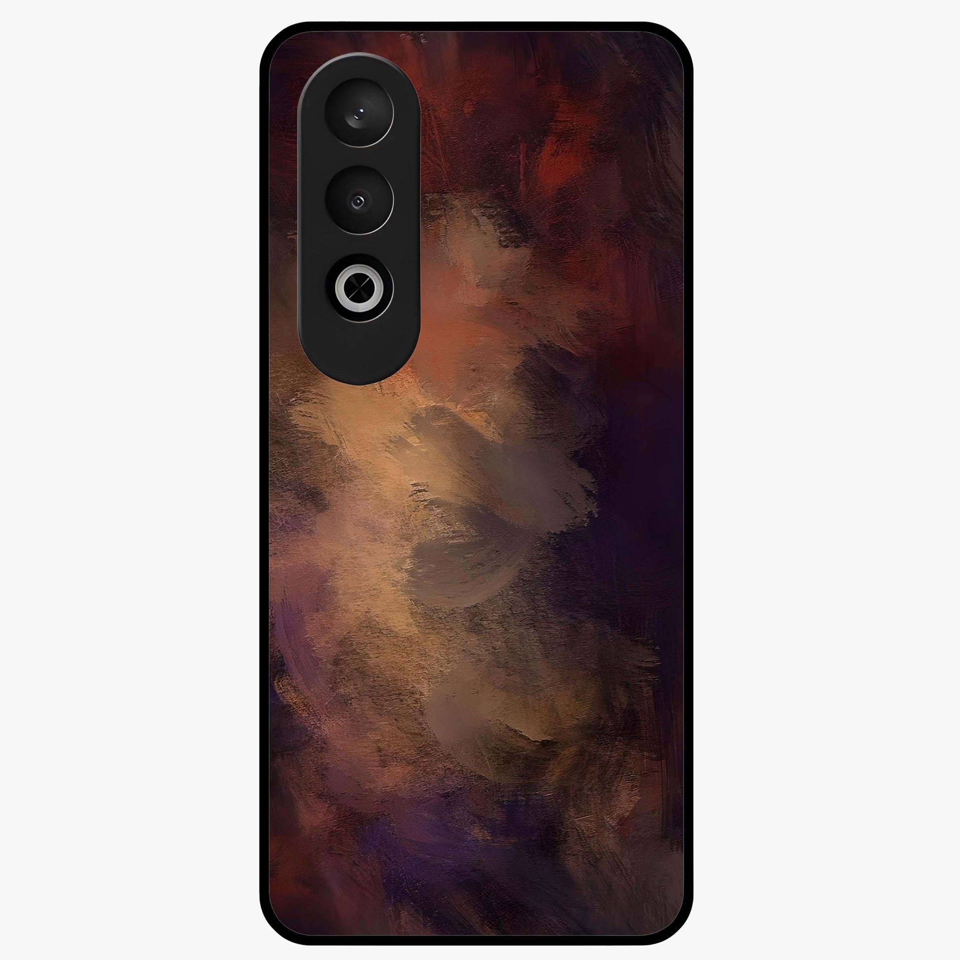 Crimson Dusk Whirl Glass Case for 1+Nord CE 4 dramatic front view featuring swirling dusk inspired crimson artwork