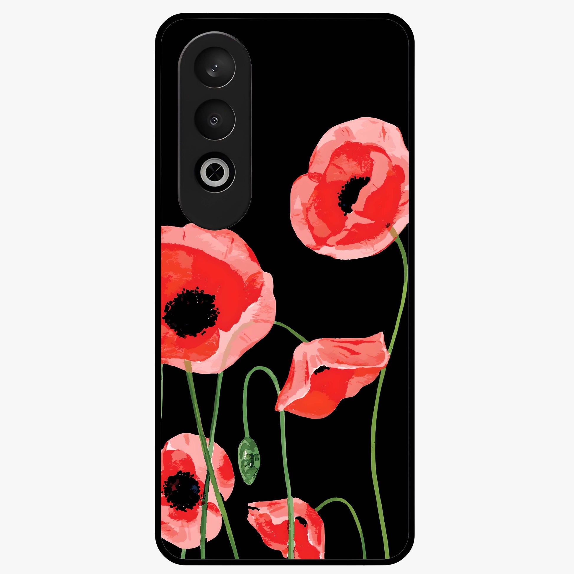 Crimson Garden Dream Glass Case for 1+Nord CE 4 romantic front view featuring rich red floral garden artwork