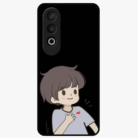 Cute Boy Heart Reaction Glass Case for 1+Nord Ce 4 adorable front view featuring playful heart reaction character artwork