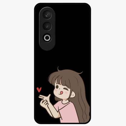 Cute Girl Firing Heart Glass Case for 1+Nord Ce 4 charming front view featuring animated heart themed artwork