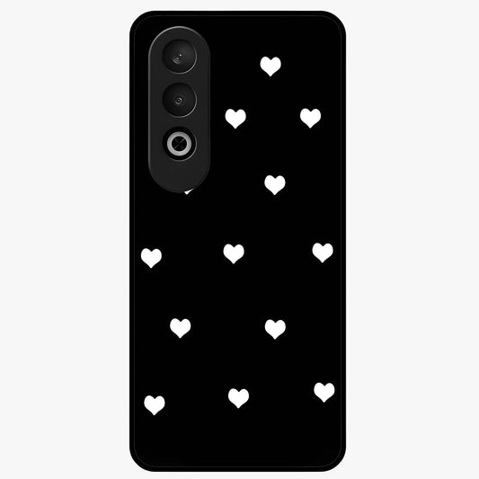 Cute Simple black Hearts Glass Case for 1+Nord Ce 4 powerful front view featuring dark ascension themed artwork