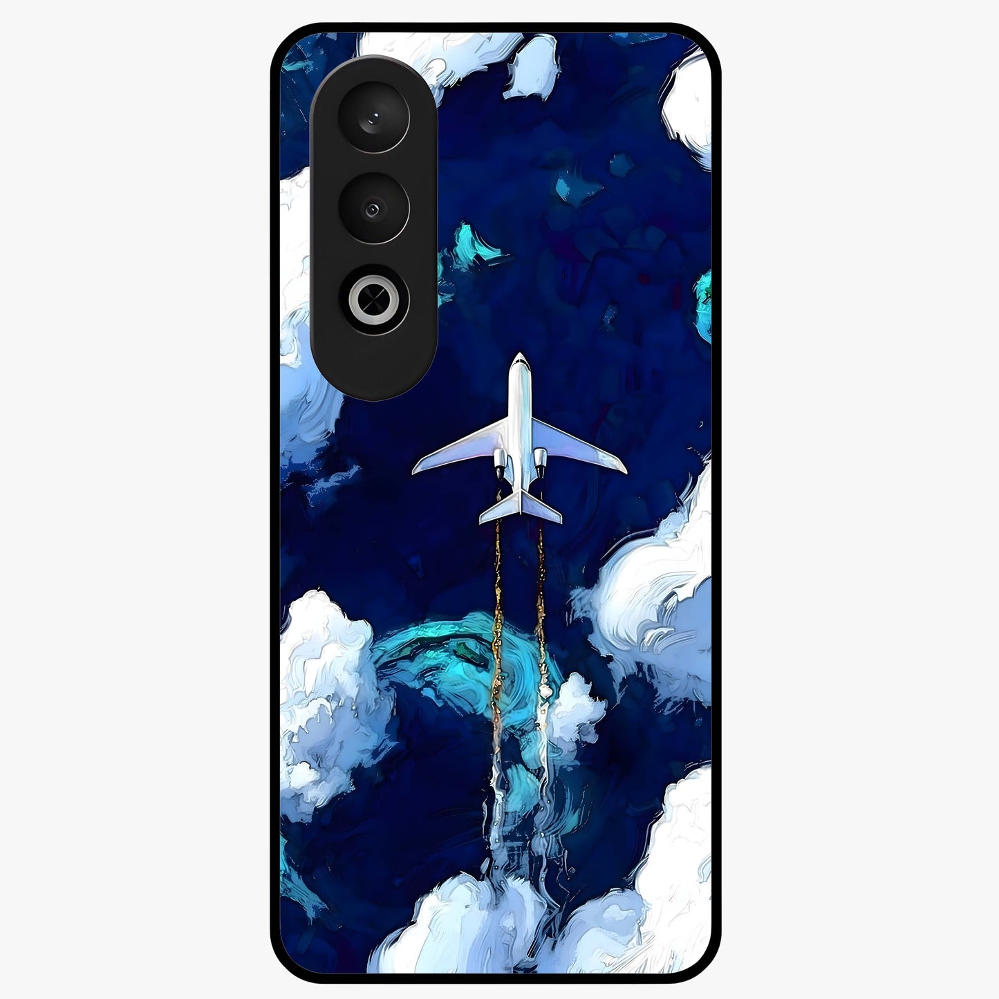 Dark Airplane Glass Case for 1+Nord Ce 4 bold front view featuring airplane silhouette artwork on dark background