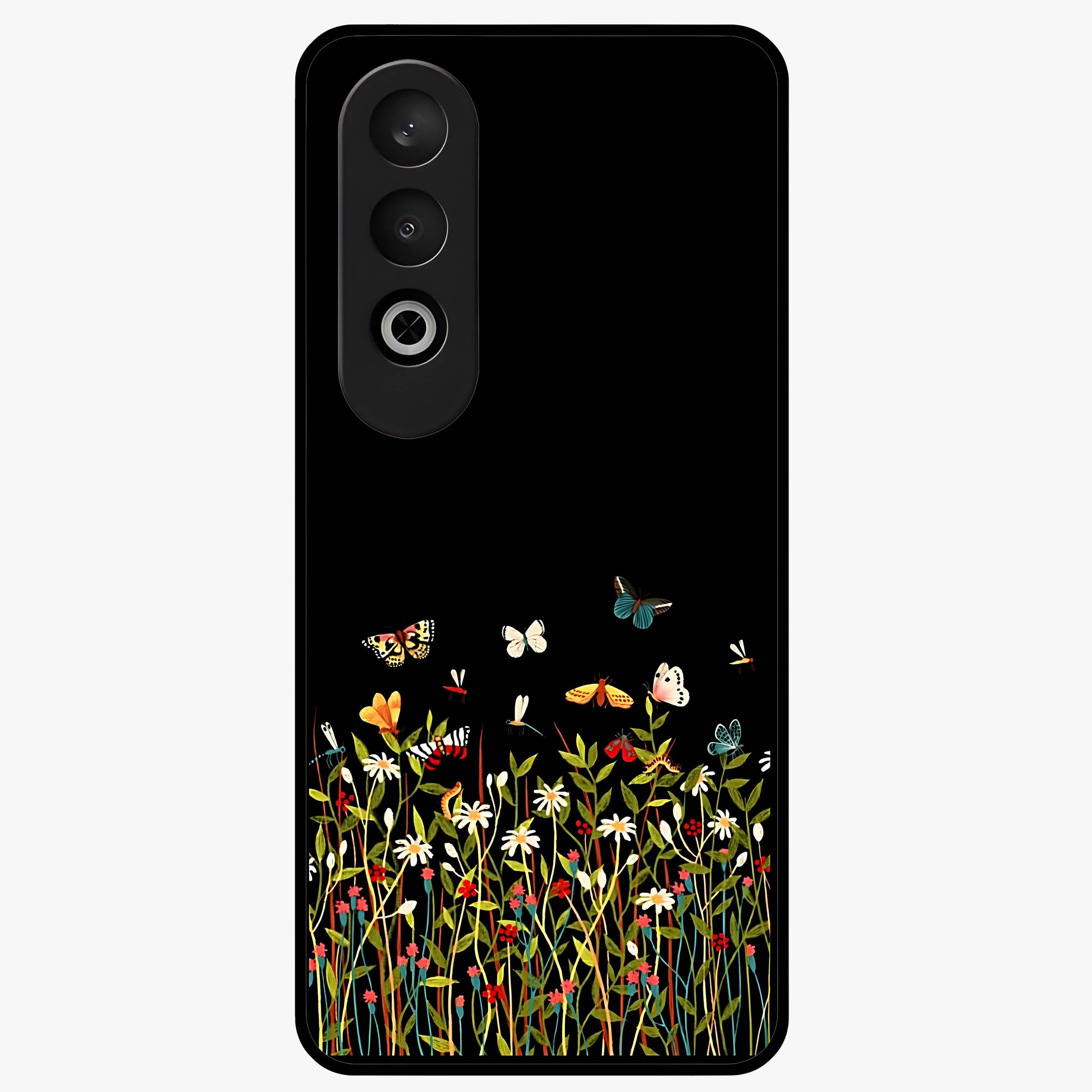 Dark Bloom Wonderland Custom Name Glass Case for 1+Nord CE 4 striking front view featuring dark floral artwork with personalized name design