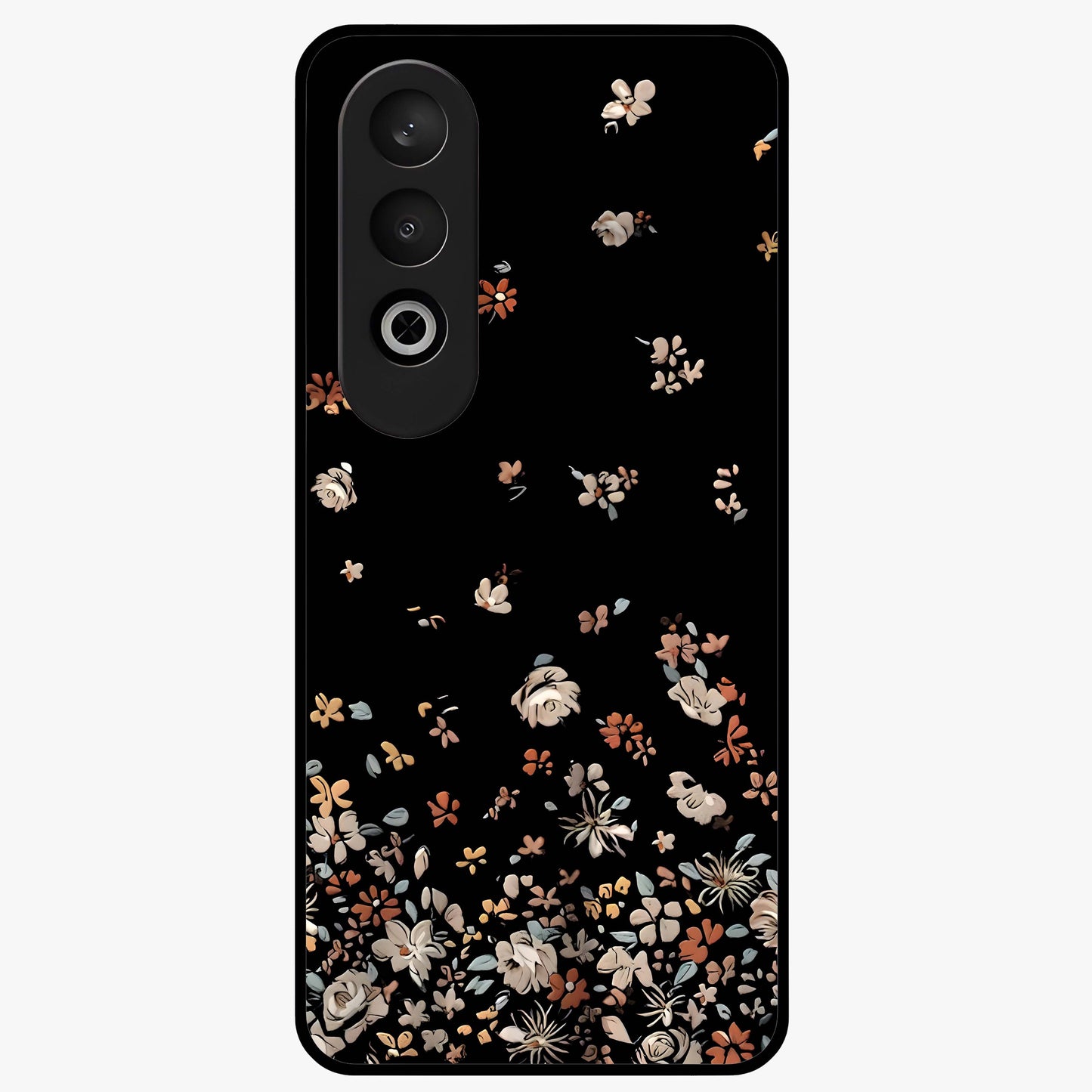 Dark Petal Aesthetic Glass Case for 1+Nord CE 4 elegant front view featuring moody floral artwork with deep tones