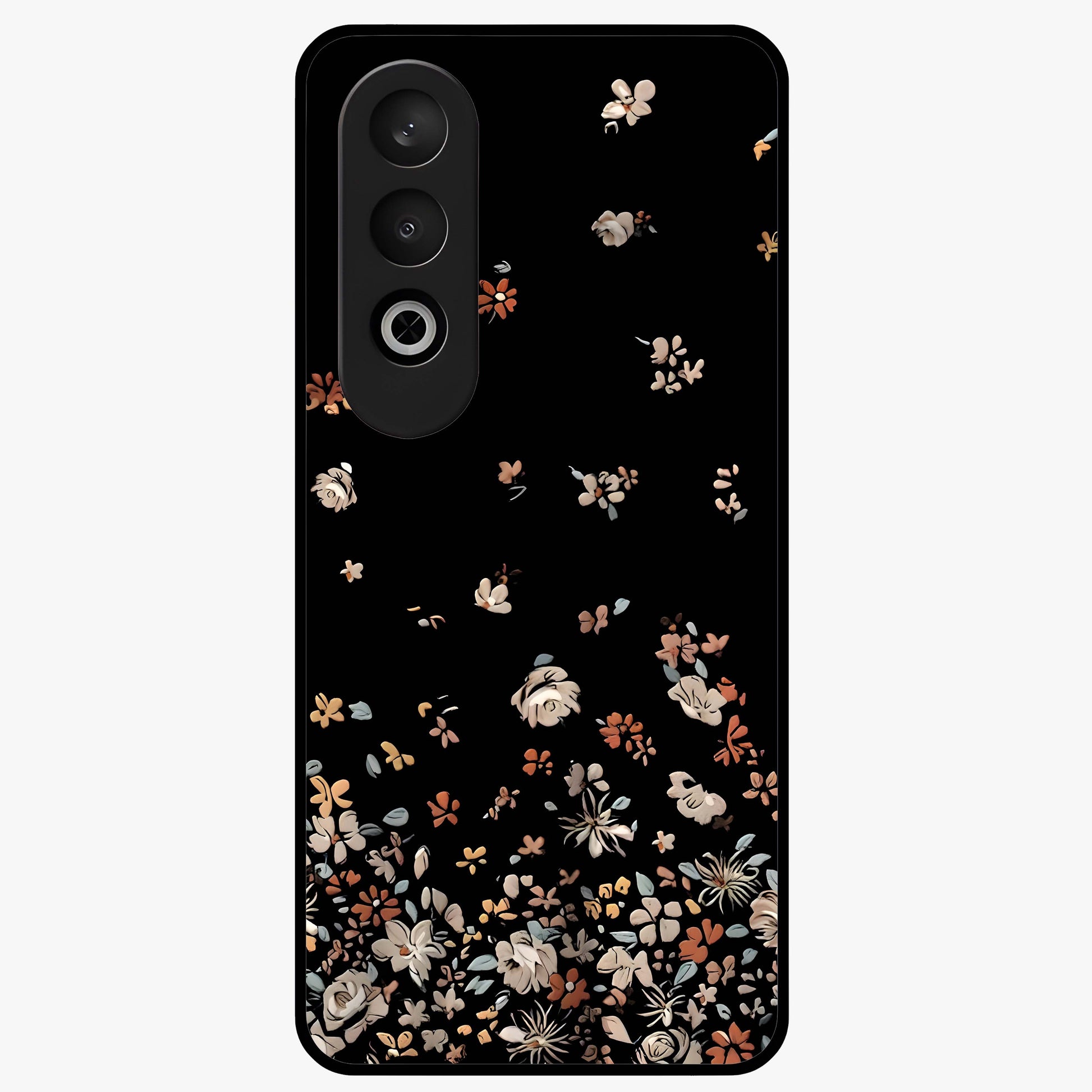 Dark Petal Aesthetic Glass Case for 1+Nord CE 4 elegant front view featuring moody floral artwork with deep tones