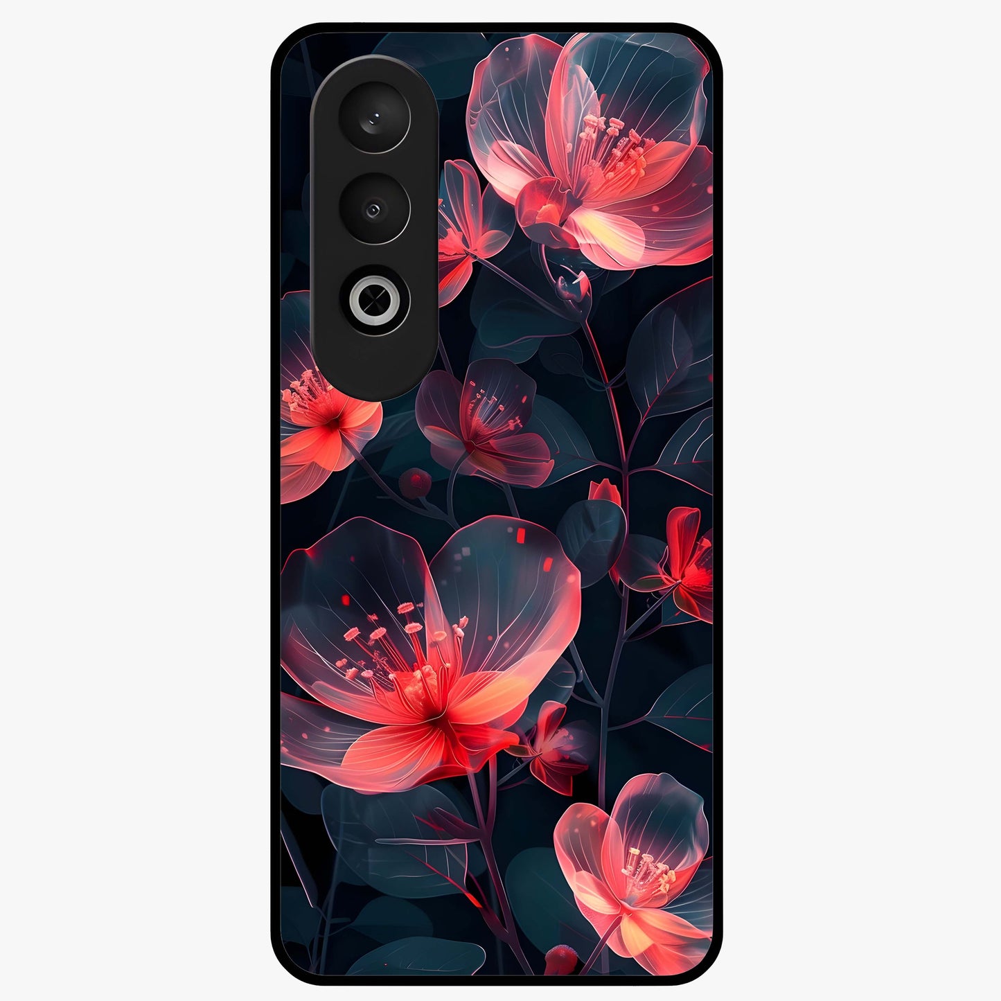 Dark Shade of Flower Glass Case for 1+Nord CE 4 artistic front view featuring floral artwork in deep shadow tones