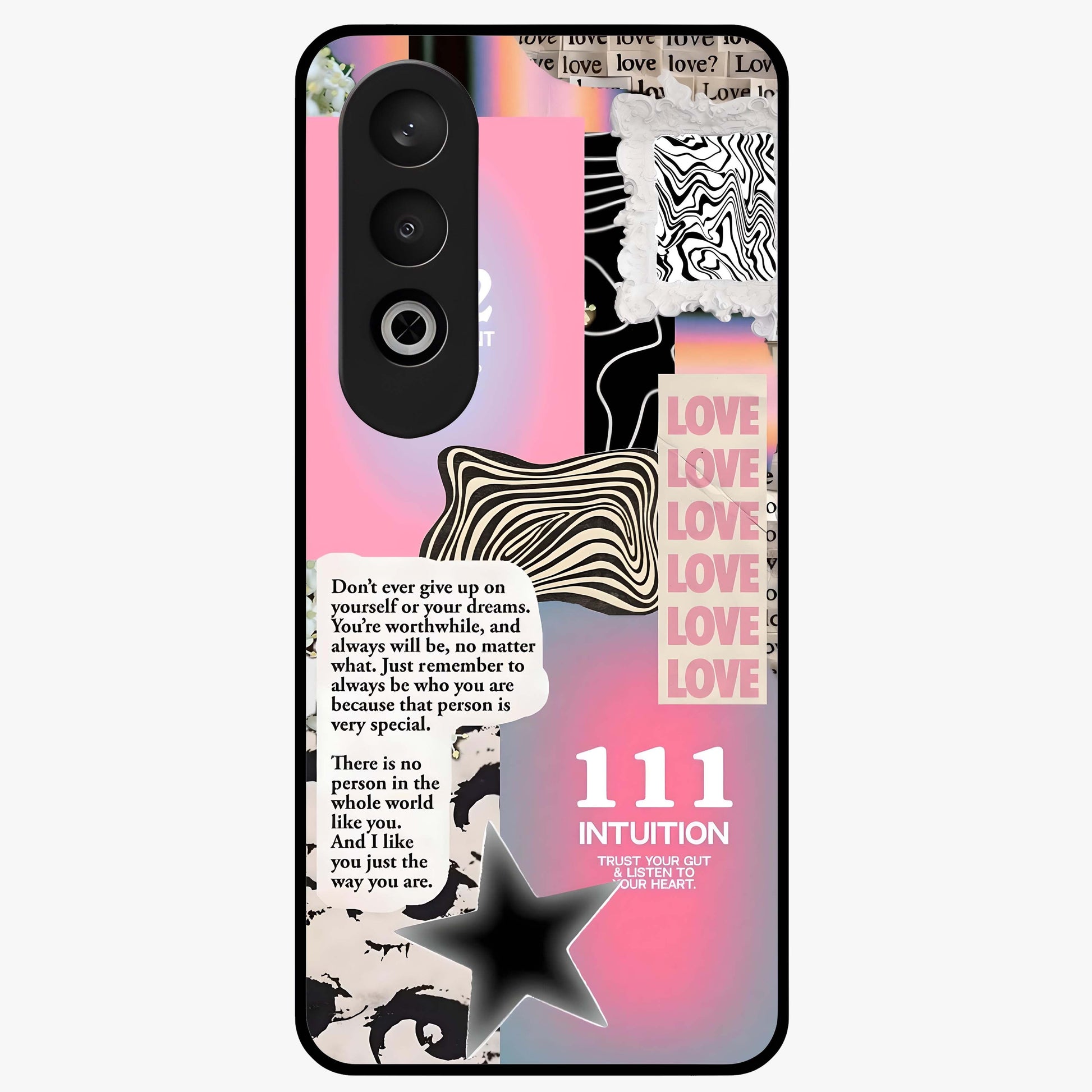Divine Love Vibes Glass Case for 1+Nord CE 4 soft front view featuring romantic artistic typography design