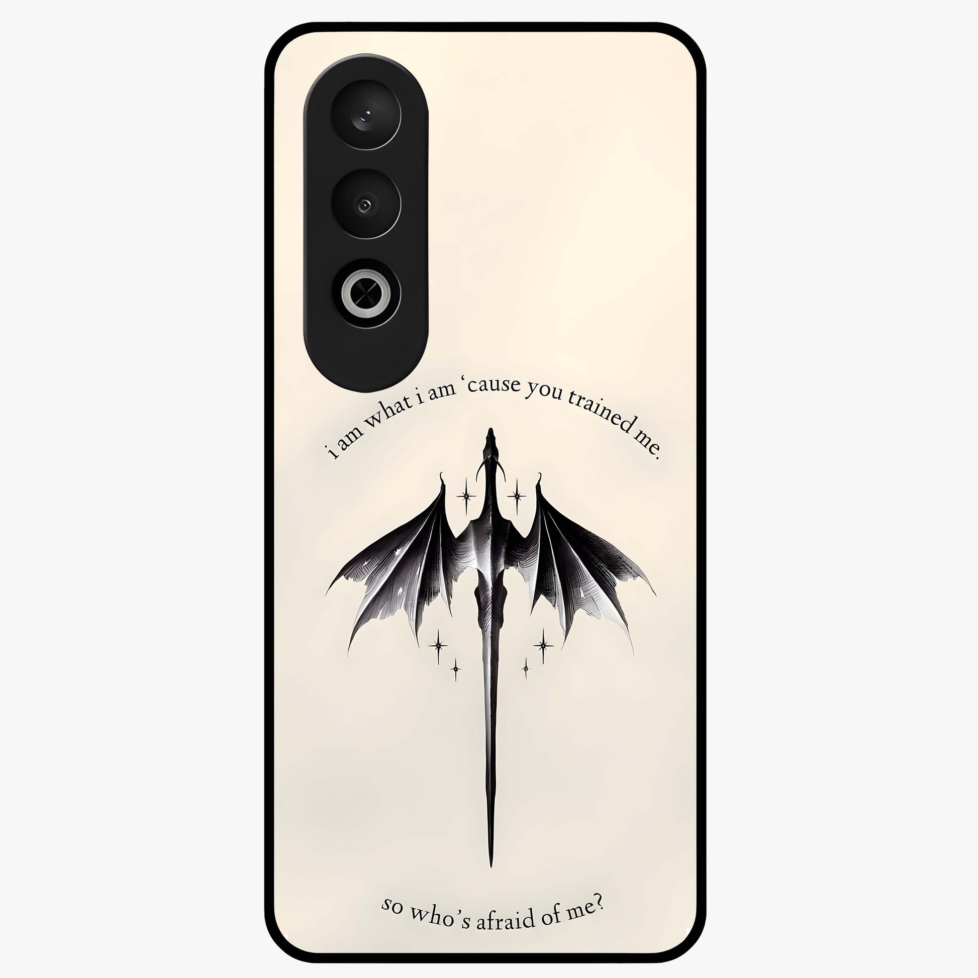 Dragon Quote Art Glass Case for 1+Nord CE 4 bold front view featuring dragon illustration with motivational quote artwork