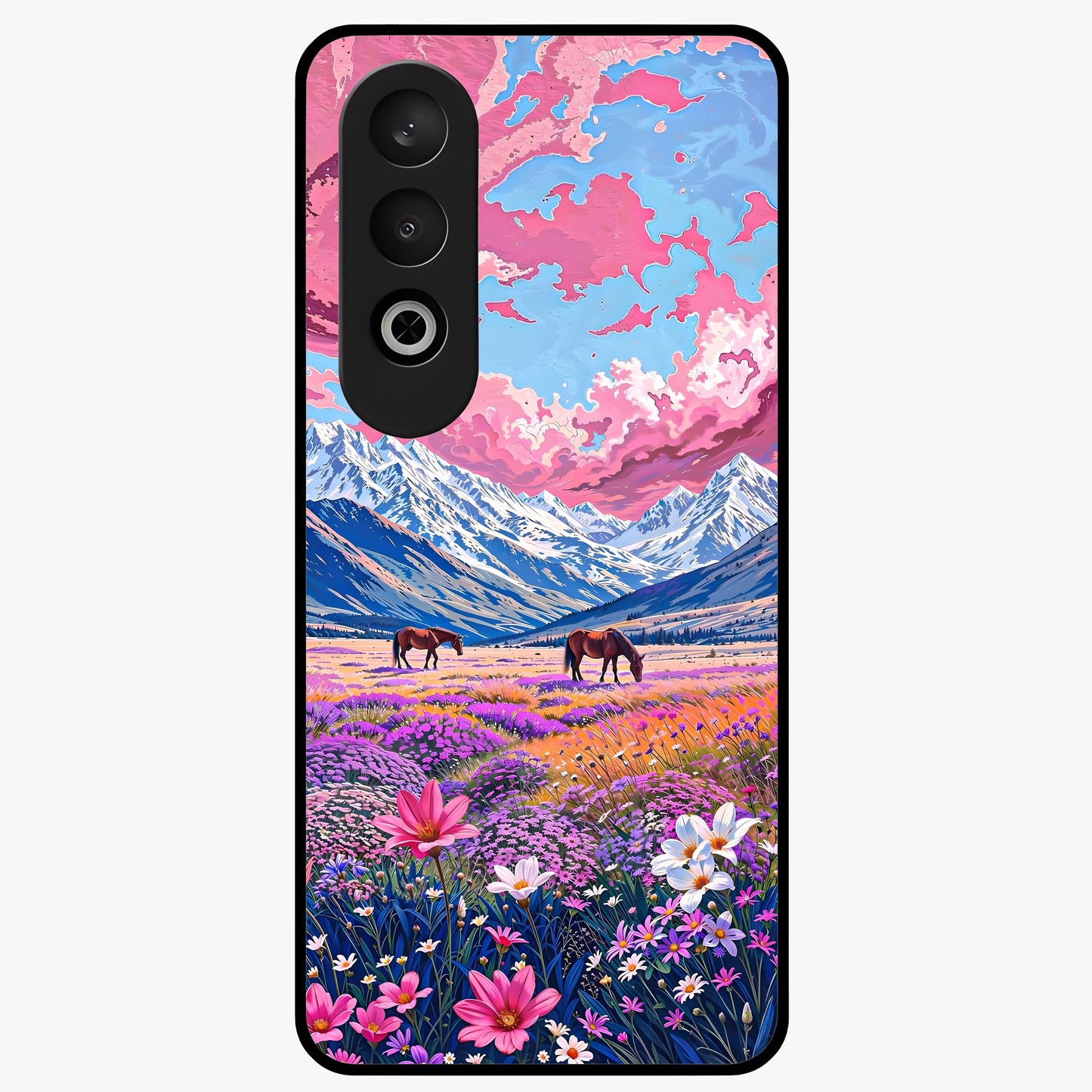 Dreamy Floral Pastures Glass Case for 1+Nord CE 4 soft front view featuring pastel floral meadow artwork