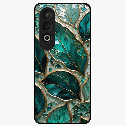 Emerald Leaf Glass Case for 1+Nord CE 4 minimalist front view featuring elegant green leaf artwork