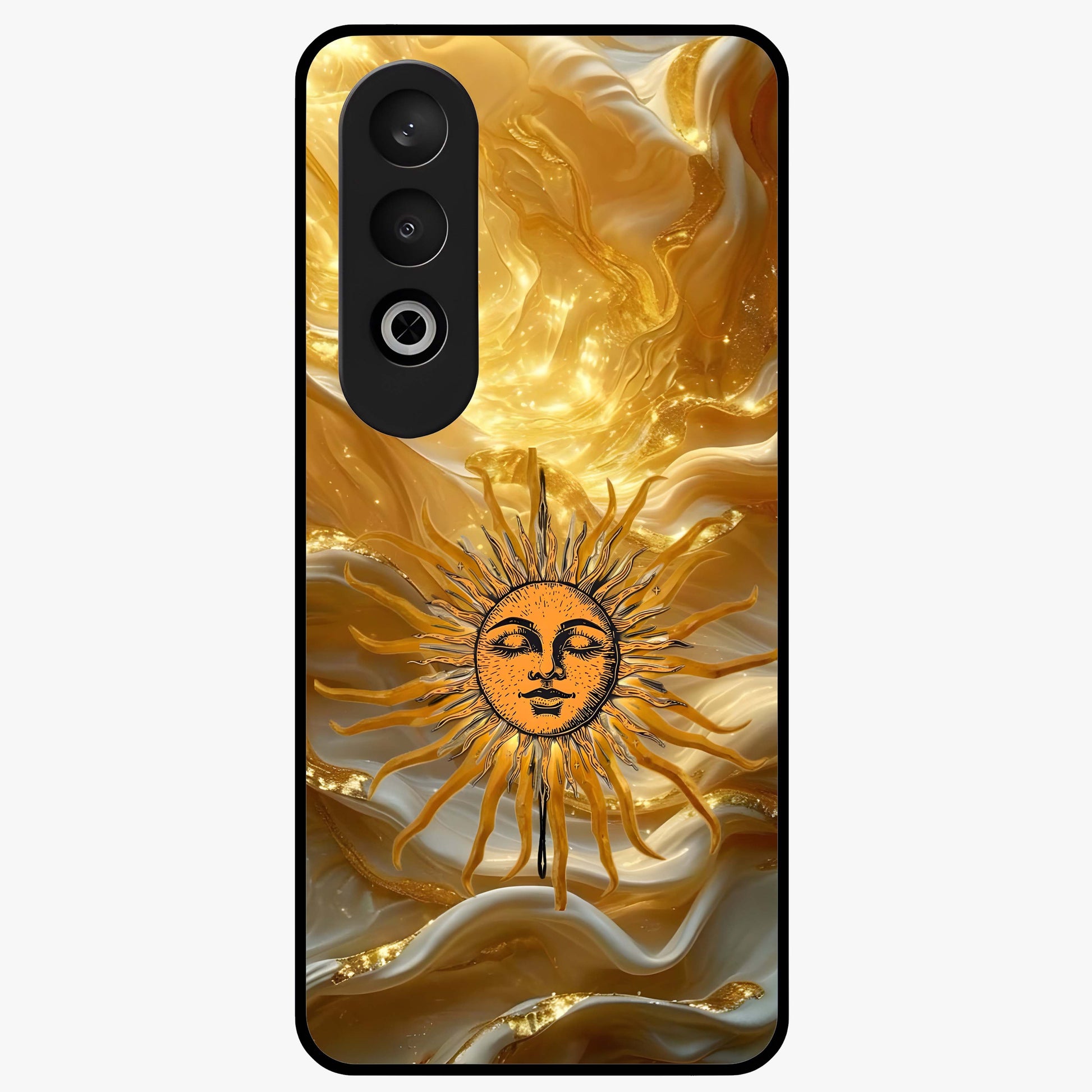 Eternal Golden Glow Glass Case for 1+Nord CE 4 radiant front view featuring warm golden artistic artwork
