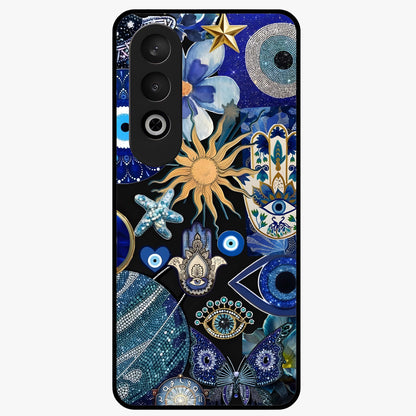 Evil Eye Charm Mix Glass Case for 1+Nord Ce 4 vibrant front view featuring multiple evil eye charm artwork