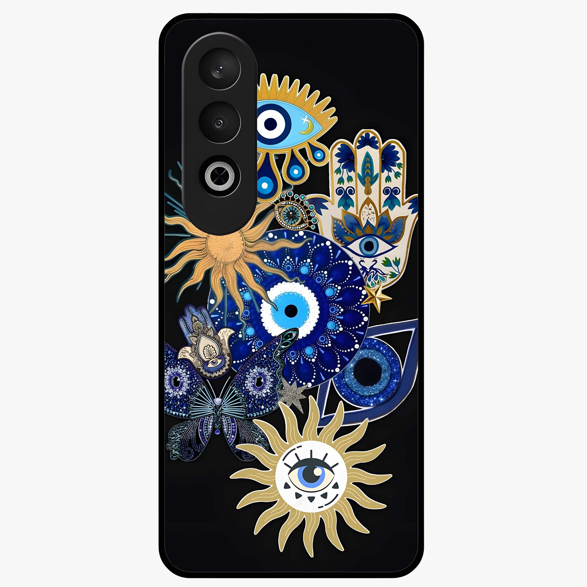 Evil Eye Charm Vibes Glass Case for 1+Nord CE 4 stylish front view featuring aesthetic evil eye inspired artwork