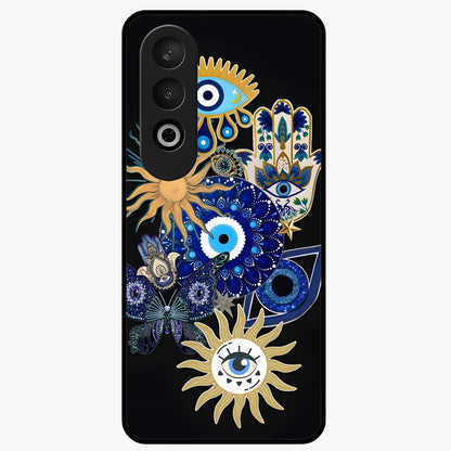 Evil Eye Charm Vibes Glass Case for 1+Nord CE 4 stylish front view featuring aesthetic evil eye inspired artwork