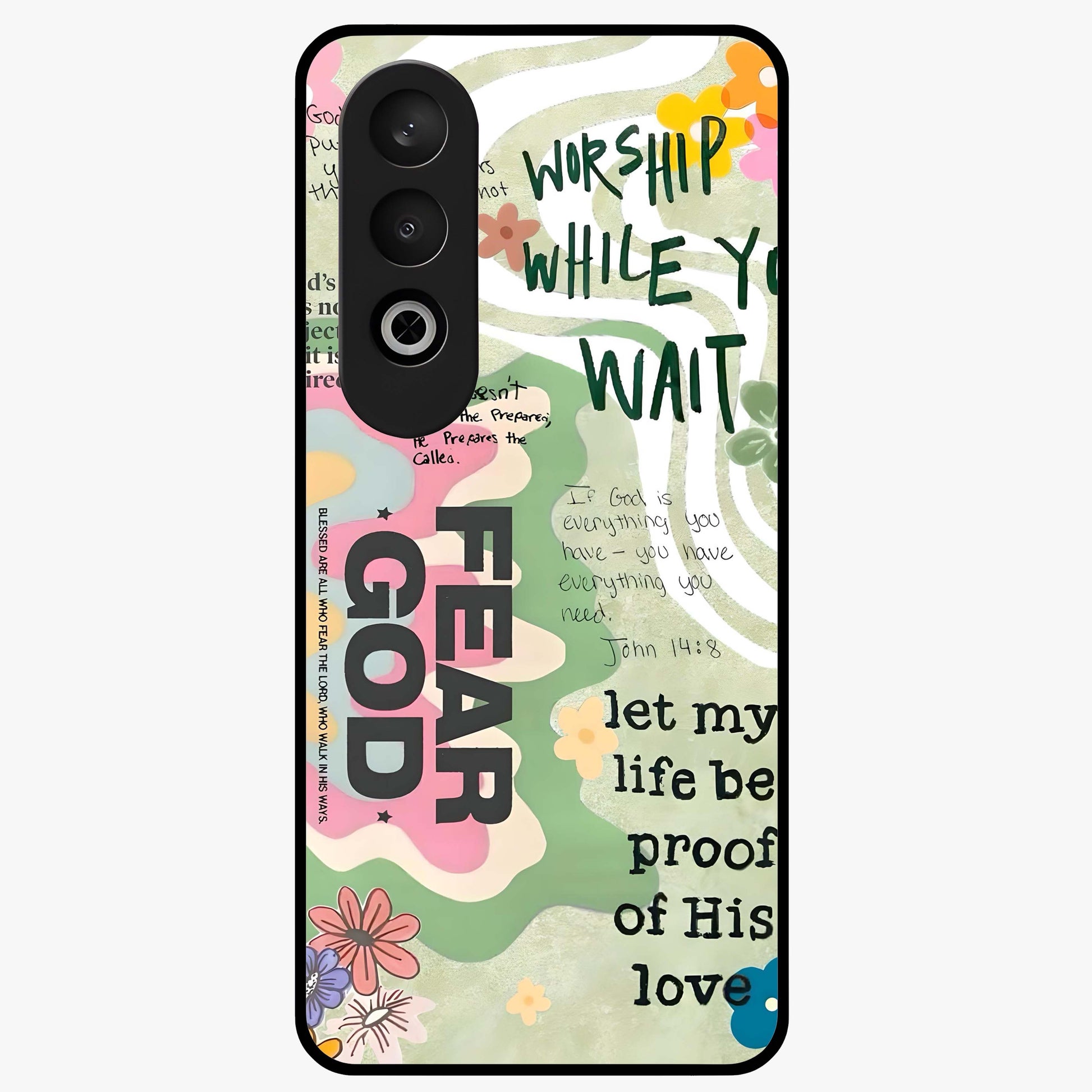 Faith Over Fear Glass Case for 1+Nord Ce 4 inspirational front view featuring bold motivational typography artwork