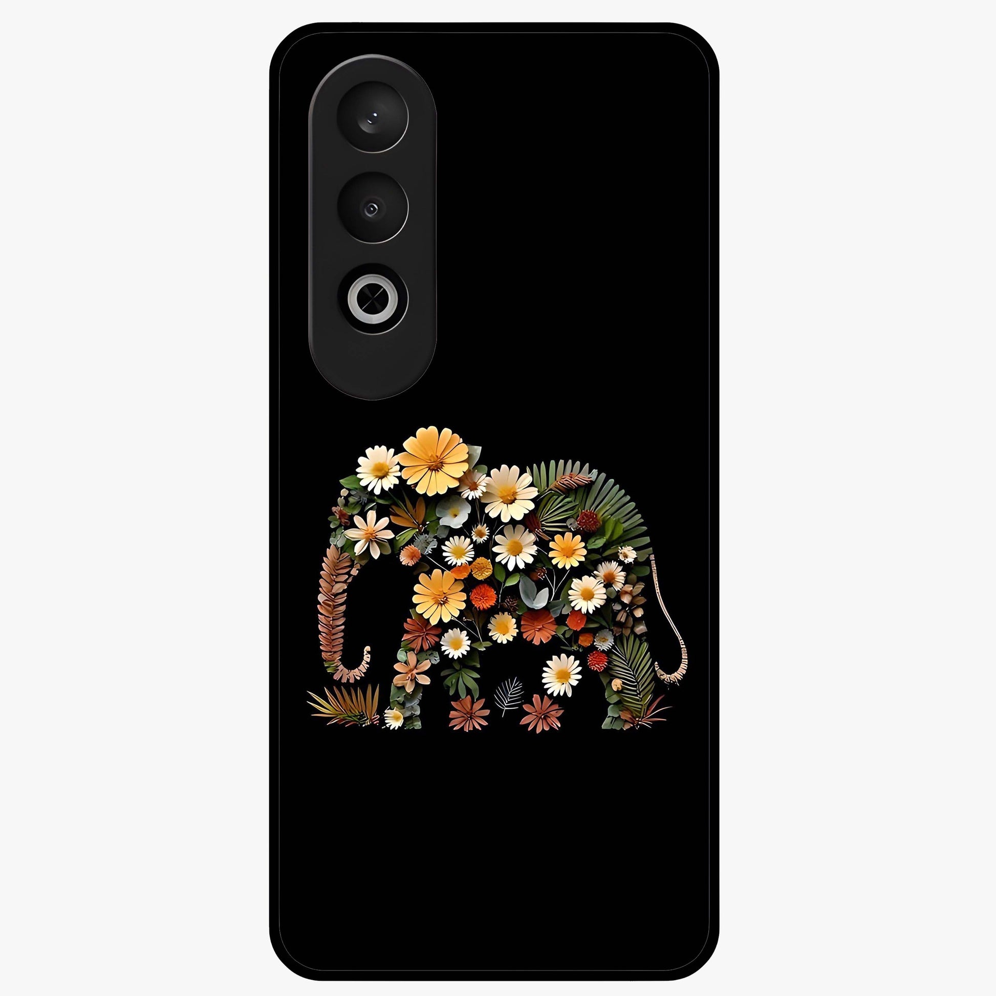 Floral Elephant Glass Case for 1+Nord Ce 4 artistic front view featuring elephant illustration with floral detailing