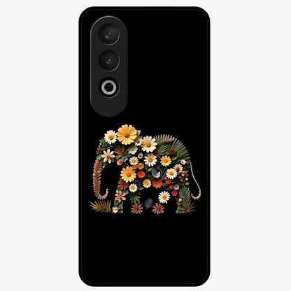 Floral Elephant Glass Case for 1+Nord Ce 4 artistic front view featuring elephant illustration with floral detailing