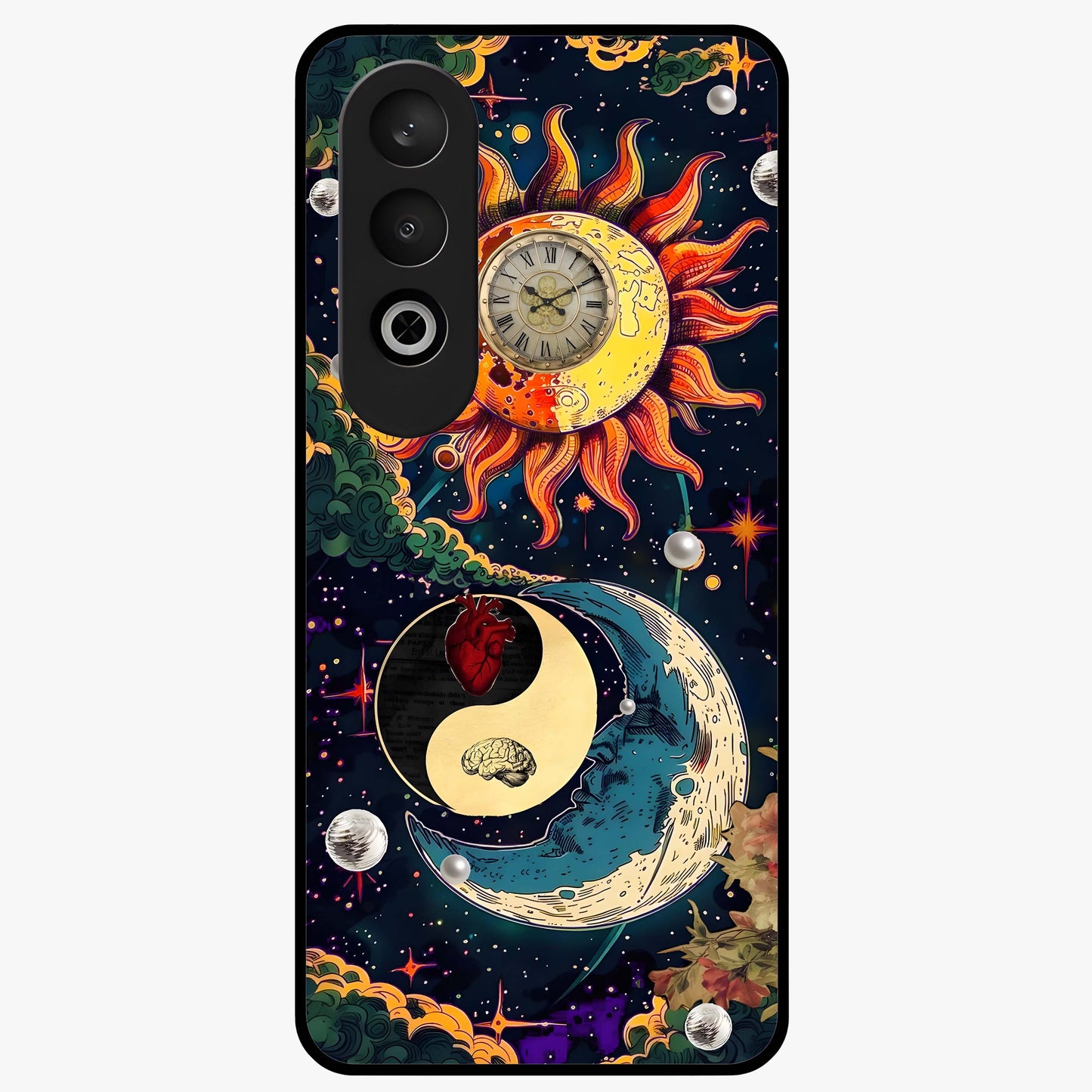 Future Universe Glass Case for 1+Nord CE 4 futuristic front view featuring cosmic inspired abstract artwork