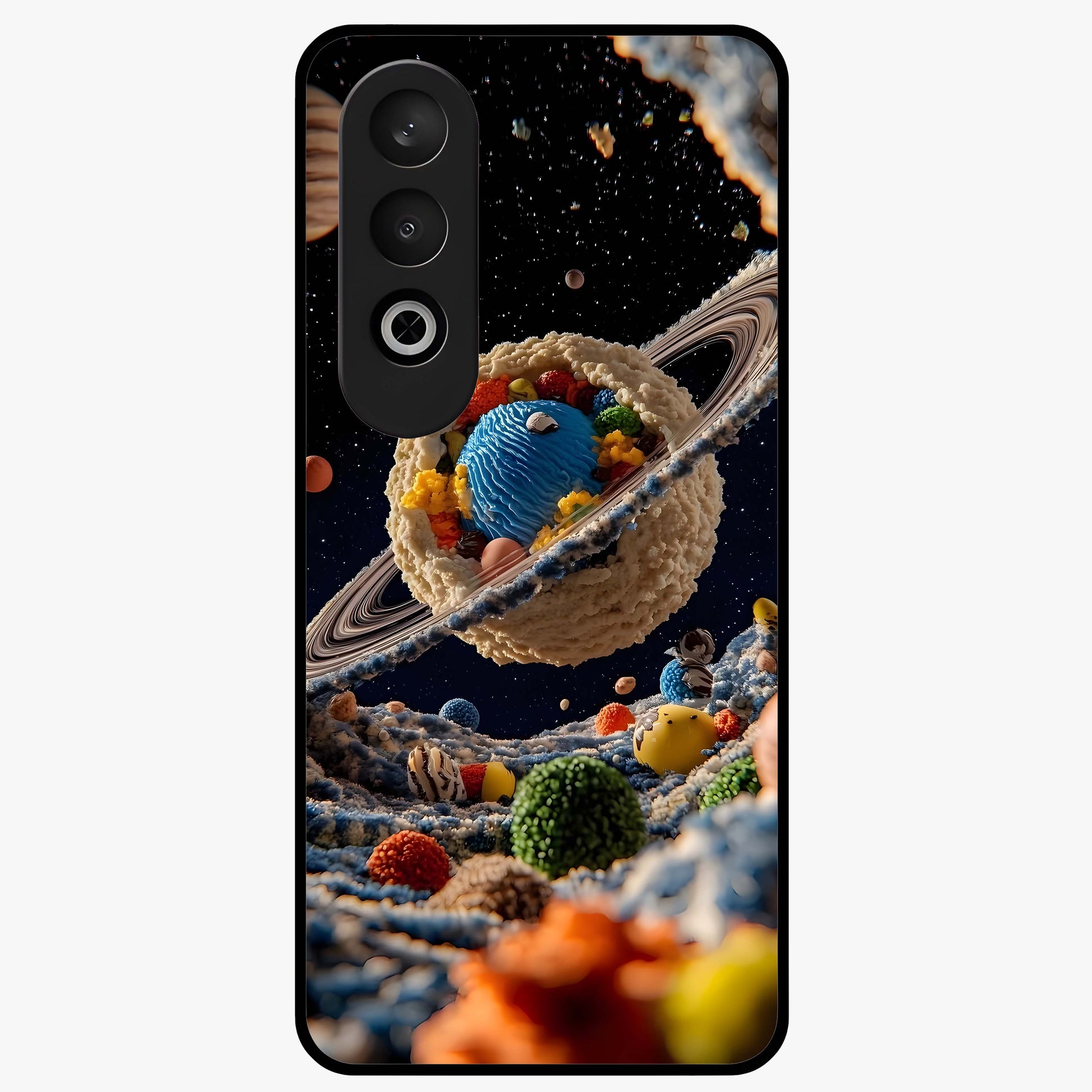 Galactic Dessert Dream Printed Glass Case for 1+Nord Ce 4 playful front view featuring dessert themed artwork with cosmic twist