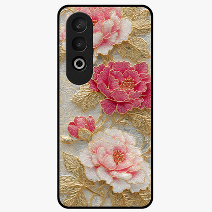 Golden Blossom Elegance Glass Case for 1+Nord CE 4 graceful front view featuring refined golden floral artwork