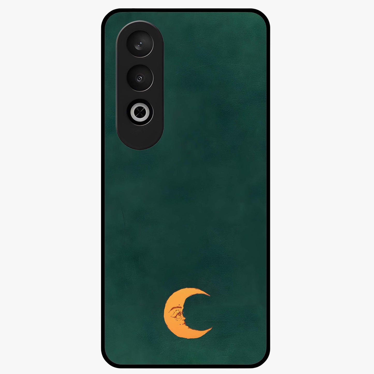 Golden Crescent Mood Glass Case for 1+Nord CE 4 artistic front view featuring crescent moon artwork in warm golden tones