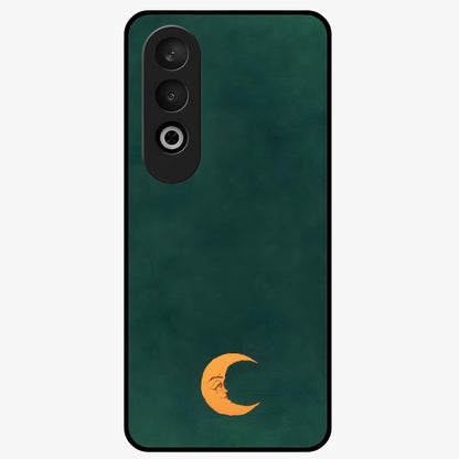Golden Crescent Mood Glass Case for 1+Nord CE 4 artistic front view featuring crescent moon artwork in warm golden tones