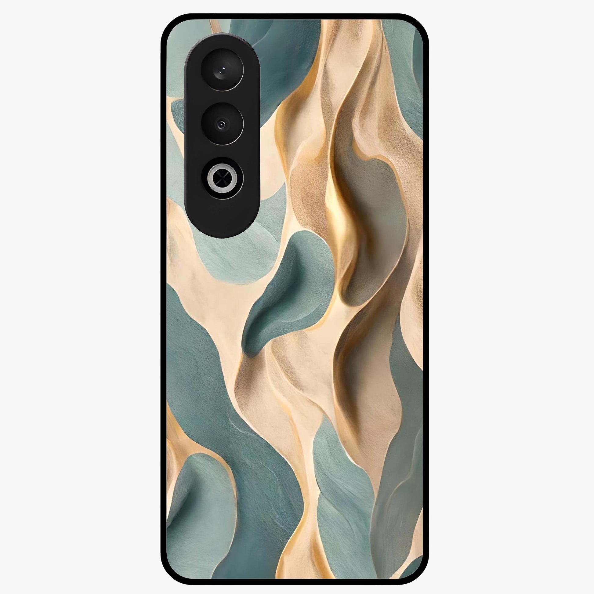 Golden Dune Waves Glass Case for 1+Nord CE 4 scenic front view featuring flowing desert dune artwork in golden hues