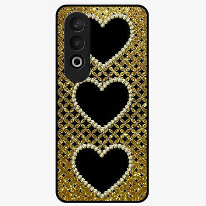 Golden Heart Glow Glass Case for 1+Nord CE 4 romantic front view featuring glowing golden heart artwork