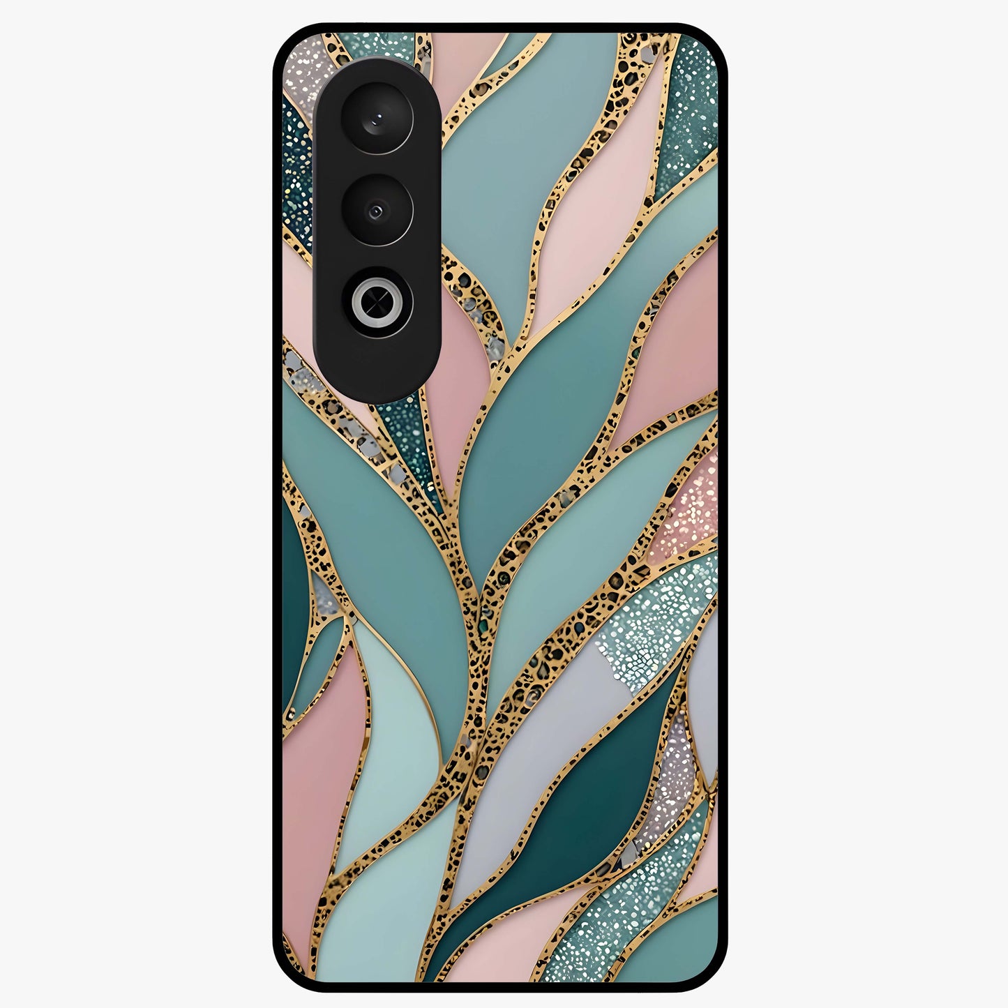 Golden Leaf Dreams Glass Case for 1+Nord Ce 4 elegant front view featuring shimmering golden leaf artwork