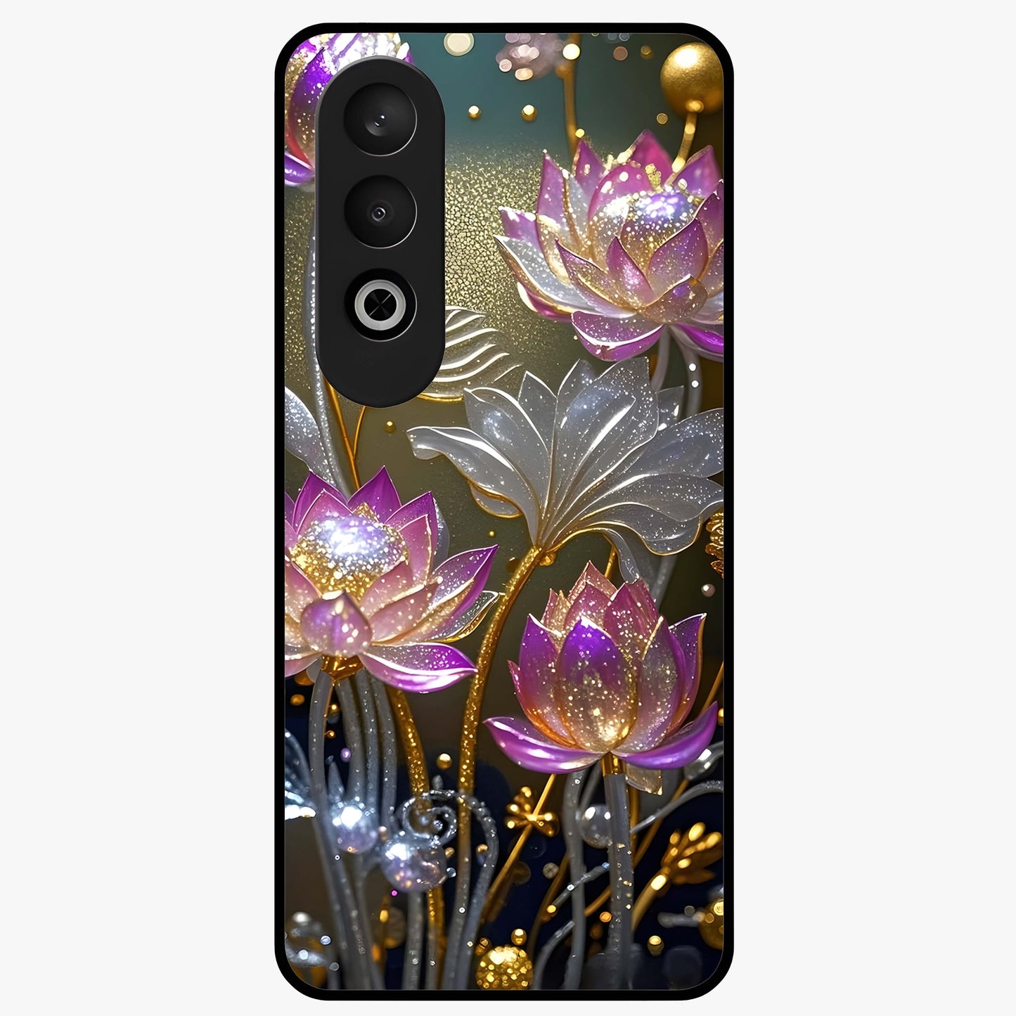 Golden Lotus Glow Glass Case for 1+Nord CE 4 serene front view featuring radiant lotus artwork in golden hues