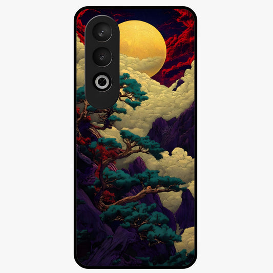 Golden Moon Horizon Glass Case for 1+Nord CE 4 serene front view featuring glowing golden moon over horizon artwork