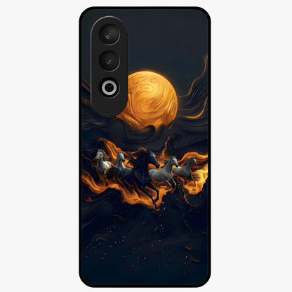 Golden Stallion Moonride Glass Case for 1+Nord CE 4 majestic front view featuring horse artwork under golden moonlight
