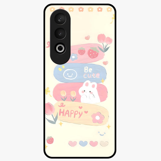 Happy Cute Bunny Glass Case for 1+Nord Ce 4 adorable front view featuring playful bunny artwork