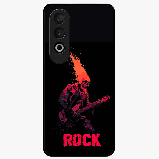 Hellfire Rock Anthem Glass Case for 1+Nord CE 4 showing full back design in clean flat view with fiery rock-inspired artwork and glossy glass finish.